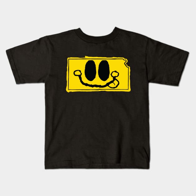 Kansas Happy Face with tongue sticking out Kids T-Shirt by pelagio